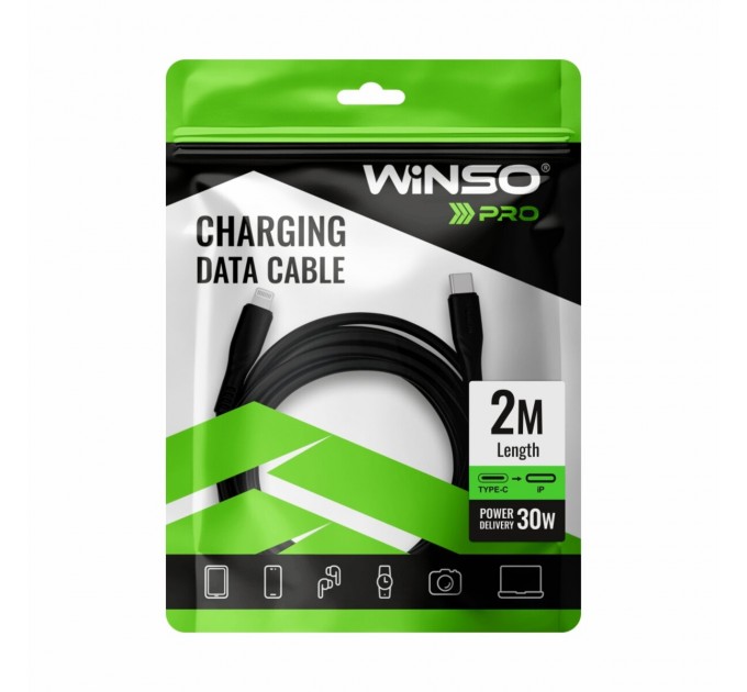 Кабель Winso Pro Type-C to Lightning 30W PVC 2м черный, цена: 158 грн.