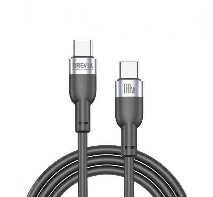 Кабель Brevia Type-C to Type-C 60W 1,2м, черный ZIP, цена: 150 грн.