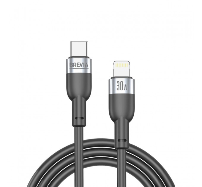 Кабель Brevia Type-C to Lightning 30W 1,2м, черный ZIP, цена: 199 грн.