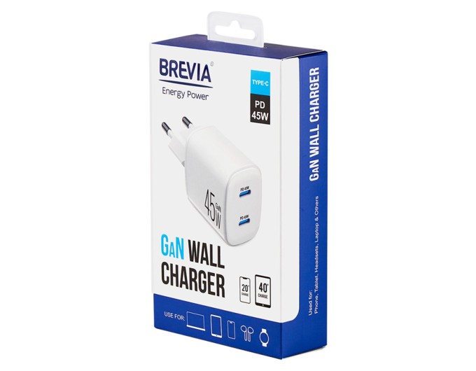 Сетевое зарядное устройство Brevia ePowerGaN PD45W 2xUSB-C белый, цена: 960 грн.