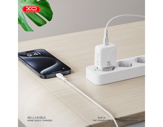 Сетевое зарядное устройство XO L141 Single USB-C 20W + Lightning кабель белый, цена: 219 грн.