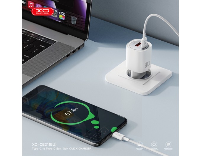 Сетевое зарядное устройство XO CE21 PD30W/PPS33W 1USB-A+1USB-C + Type-C кабель белый, цена: 549 грн.