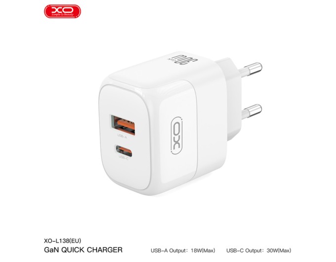 Сетевое зарядное устройство XO L138 PD30W/QC18W 1USB-A+1USB-C белый, цена: 329 грн.