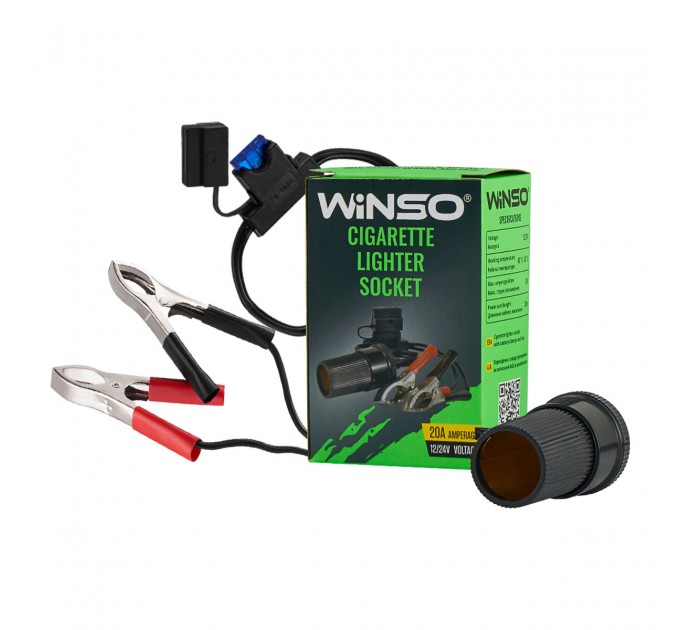Перехідник Winso з гнізда прикурювача на затискачі АКБ із запобіжником 12/24V, довжина кабелю 30см, ціна: 68 грн.