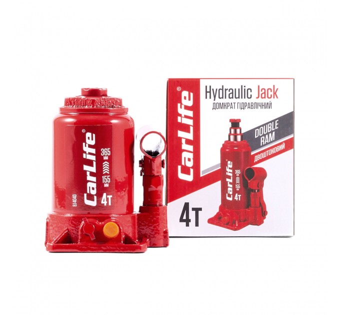 Домкрат гидравлический бутылочный CarLife 4т 155-365мм двухштоковый, цена: 1 579 грн.