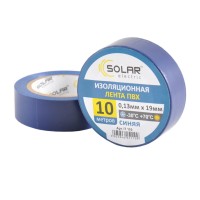 Лента изоляционная ПВХ Solar 10м, 0.13x19мм, синяяя