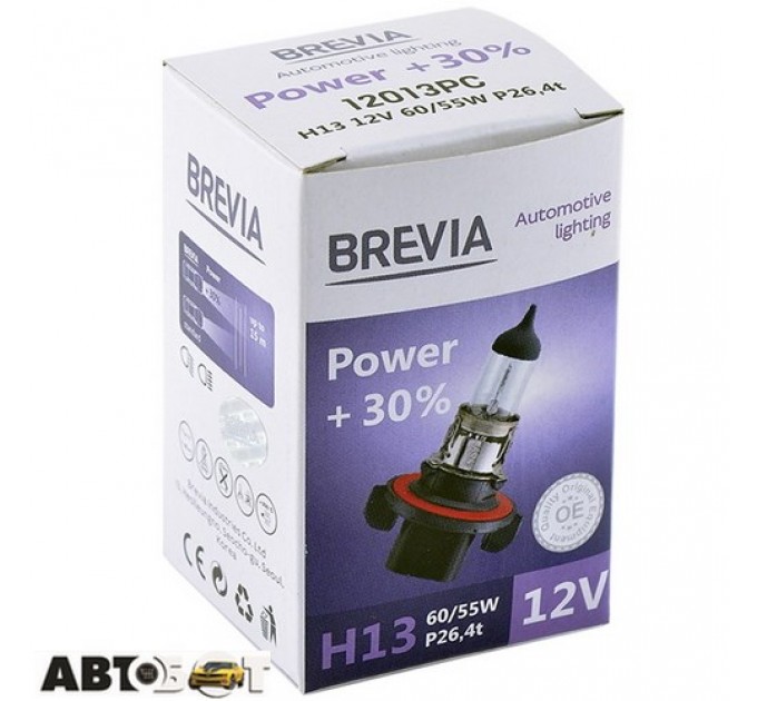 Галогенна лампа BREVIA H13 12V 60/55W P26.4t Power +30% CP 12013PC (1 шт.), ціна: 469 грн.