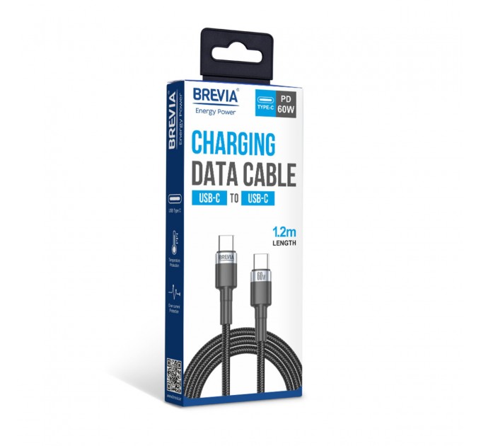 Кабель Brevia Type-C to Type-C 60W 1,2м, черный box, цена: 187 грн.