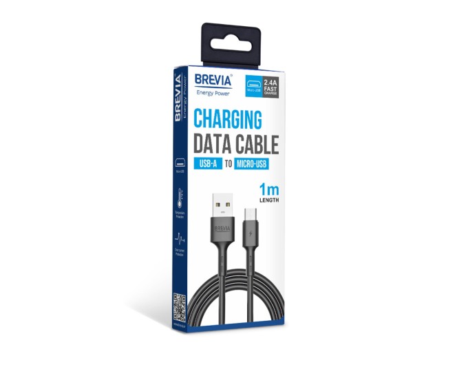 Кабель Brevia USB to Micro 2,4А 1м, чорний box, ціна: 64 грн.