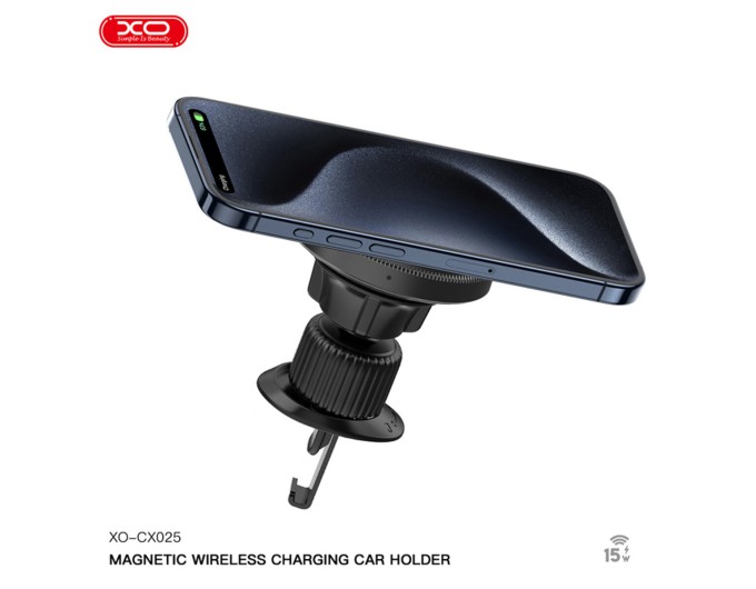 Тримач телефону автомобільний XO з бездротовою зарядкою CX025 Magnetic Car Air Vent 15W чорний, ціна: 679 грн.