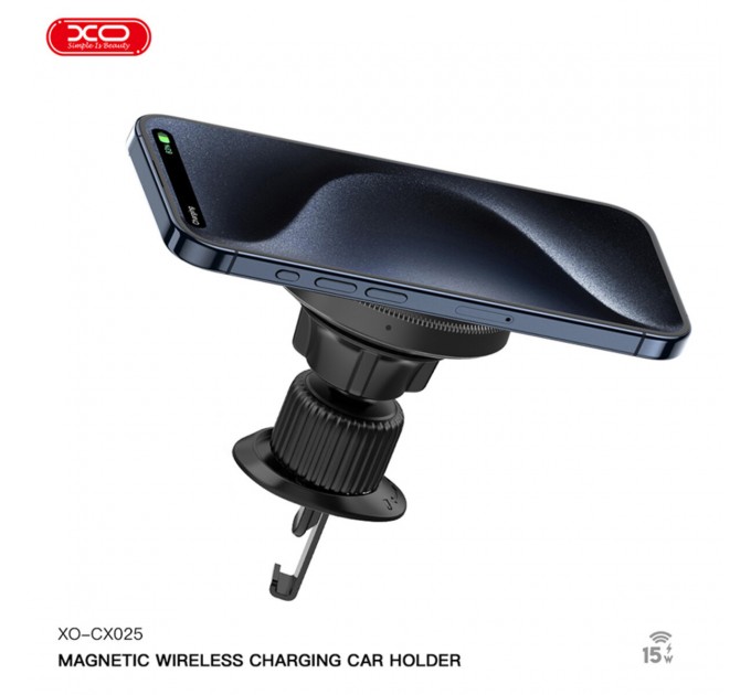 Держатель телефона автомобильный XO с беспроводной зарядкой CX025 Magnetic Car Air Vent 15W черный, цена: 549 грн.