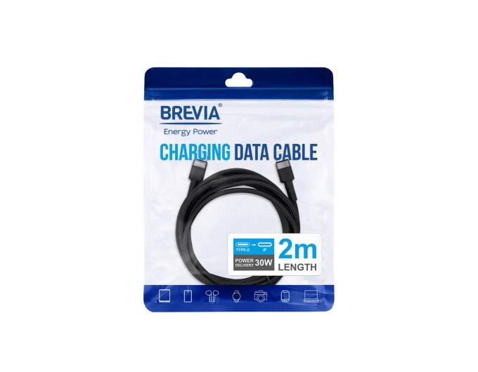 Кабель Brevia Type-C to Lightning 30W 2м, чорний ZIP, ціна: 288 грн.