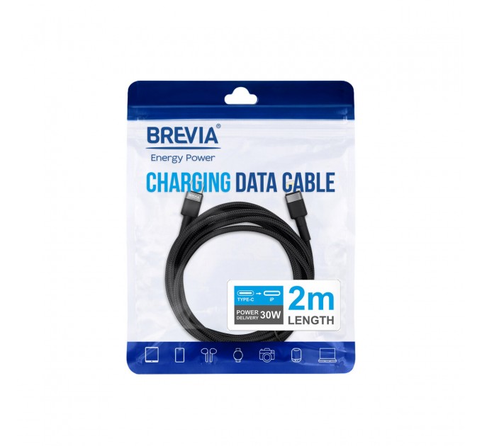 Кабель Brevia Type-C to Lightning 30W 2м, черный ZIP, цена: 281 грн.