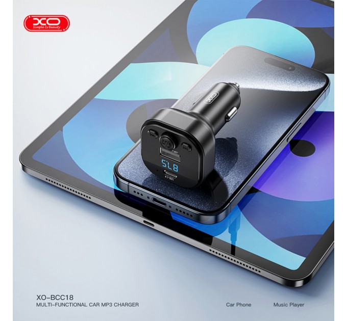 FM-трансмітер XO BCC18 Smart Bluetooth+MP3 Type-C чорний, ціна: 235 грн.