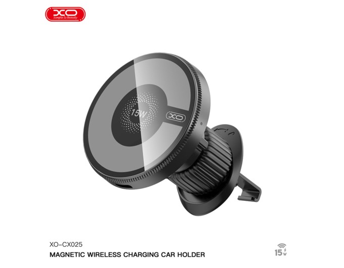 Тримач телефону автомобільний XO з бездротовою зарядкою CX025 Magnetic Car Air Vent 15W чорний, ціна: 679 грн.