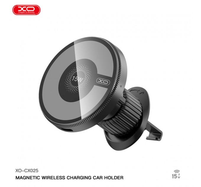 Держатель телефона автомобильный XO с беспроводной зарядкой CX025 Magnetic Car Air Vent 15W черный, цена: 549 грн.
