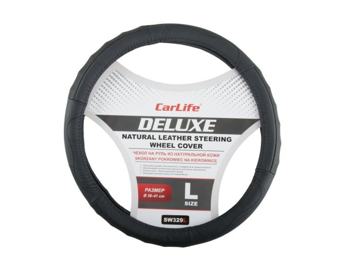 Чехол на руль Carlife 39-41 см кожаный Delux, черный, цена: 285 грн.