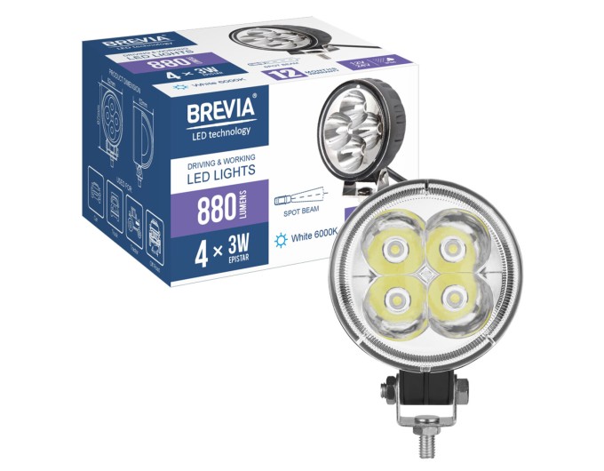 Фара світлодіодна Brevia Epistar Spot 10-30V, 12W (4x3W), 880Lm, 1шт, ціна: 237 грн.