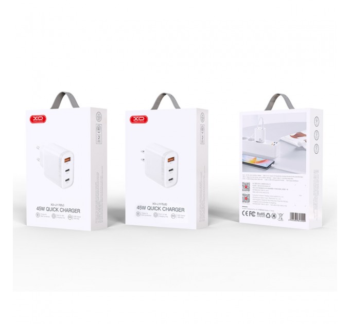 Сетевое зарядное устройство XO L117 PD45W/QC18W 2USB-C+1USB-A белый, цена: 499 грн.