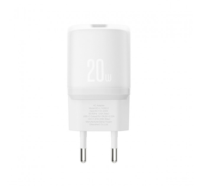 Сетевое зарядное устройство XO L143 PD20W Single USB-C + Lightning кабель белый, цена: 259 грн.