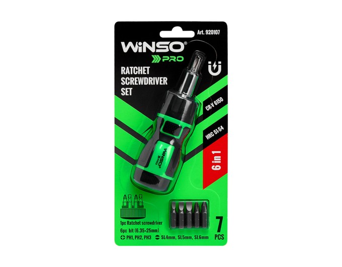 Отвертка Winso Pro реверсивная с комплектом насадок 6в1, цена: 186 грн.
