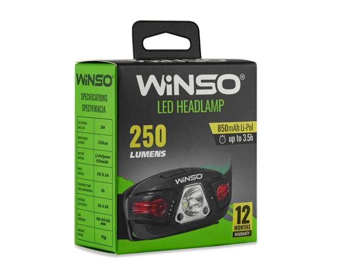 Фонарь налобный Winso 250Lm, 5W LED, 850mAh, с сенсором белый/красный, цена: 530 грн.