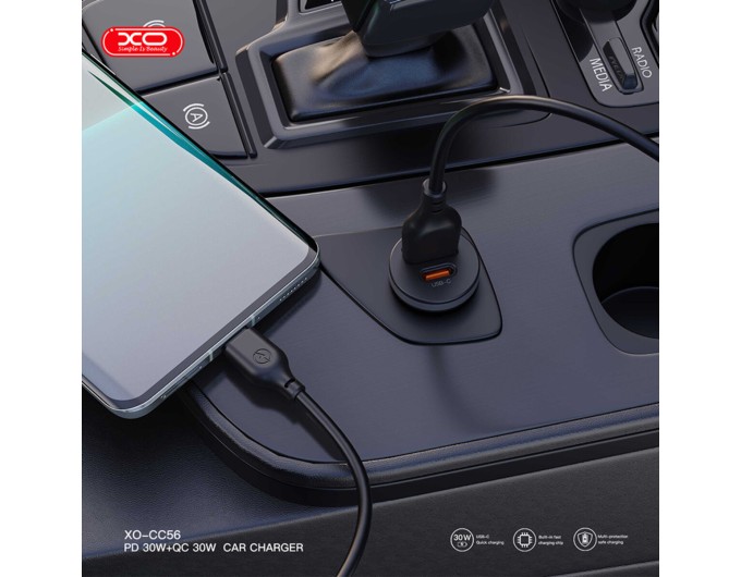 Автомобильное зарядное устройство XO CC56 Plastic mini 30W+ Type-c кабель черный, цена: 219 грн.