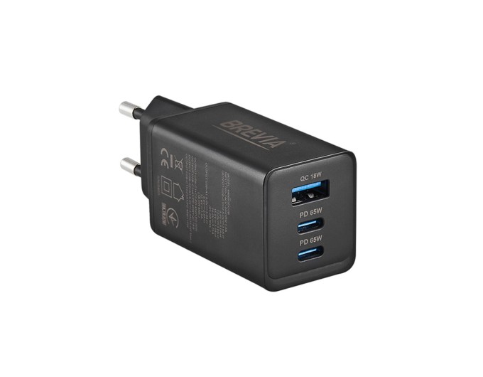 Сетевое зарядное устройство Brevia ePowerGaN PD65W 2xUSB-C+USB-A черный, цена: 1 214 грн.