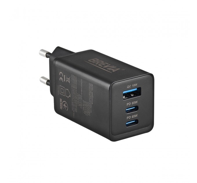 Сетевое зарядное устройство Brevia ePowerGaN PD65W 2xUSB-C+USB-A черный, цена: 1 187 грн.