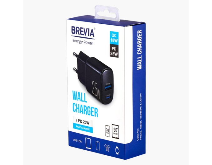 Сетевое зарядное устройство Brevia ePower PD25W USB-C+USB-A черный, цена: 453 грн.