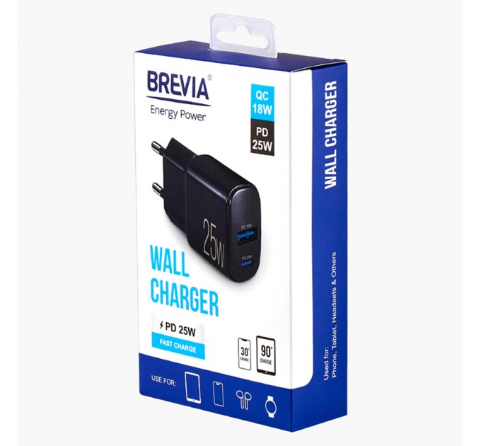 Сетевое зарядное устройство Brevia ePower PD25W USB-C+USB-A черный, цена: 443 грн.