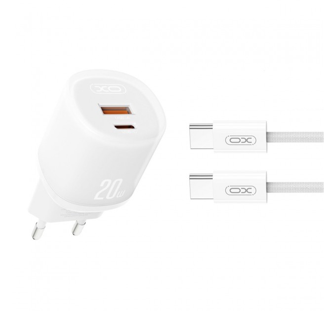 Сетевое зарядное устройство XO L144 PD20W 1USB-A+1USB-C + Type C кабель белый, цена: 259 грн.