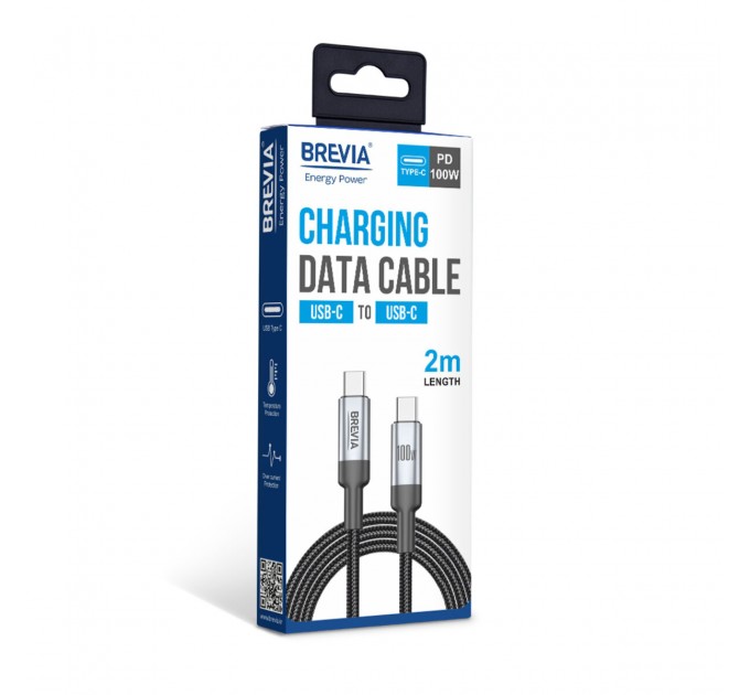 Кабель Brevia Type-C to Type-C 100W 2м, черный box, цена: 398 грн.