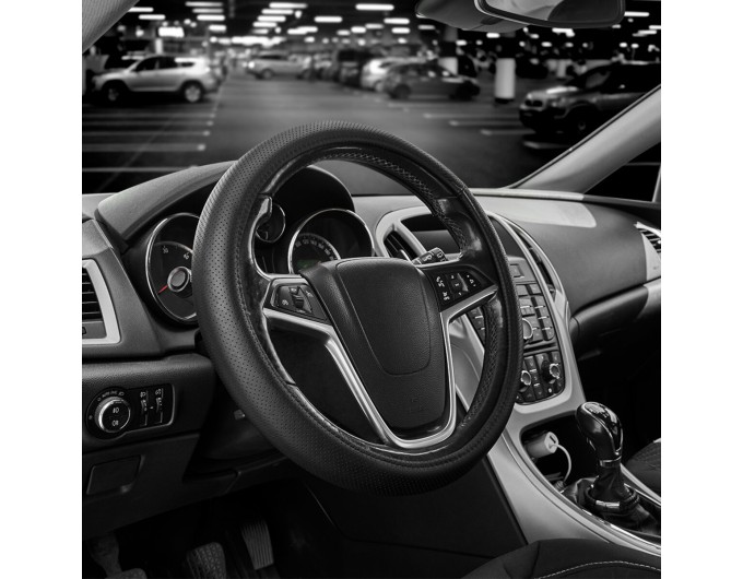 Чохол на кермо Carlife 37-39см, шкіра, чорний, біла гума, один шов, перфорований SW341M, ціна: 604 грн.