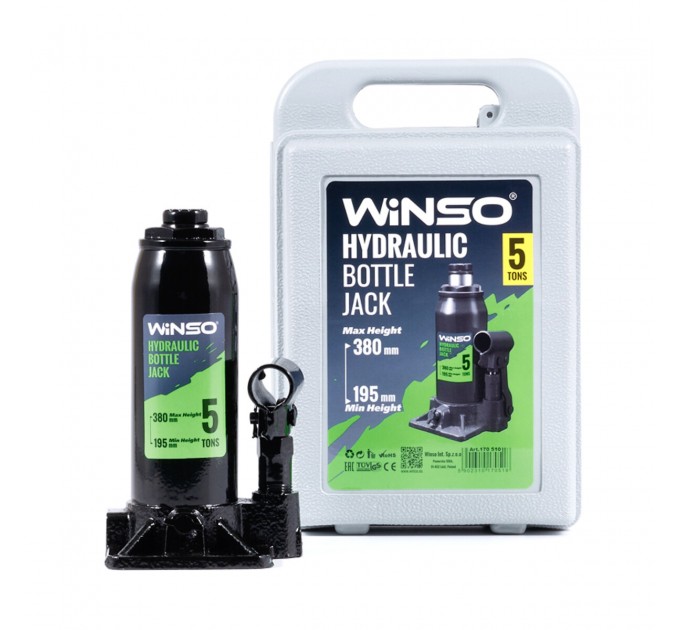 Домкрат гідравлічний пляшковий Winso 5т 195-380мм у кейсі, ціна: 944 грн.