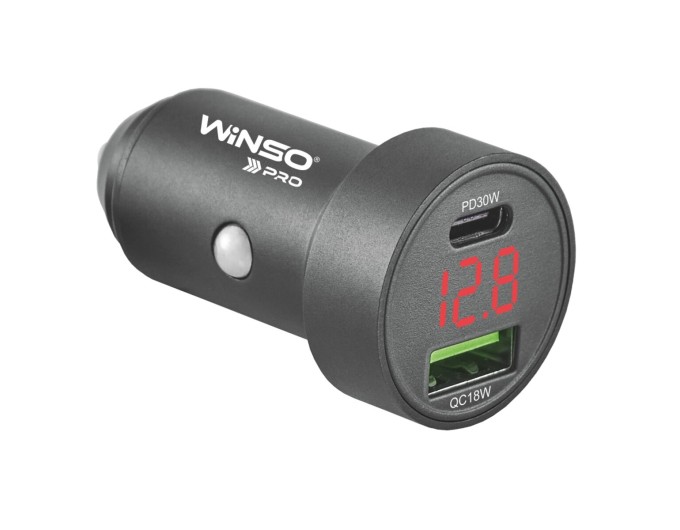 Автомобильное зарядное устройство Winso Pro 48W 1xUSB-C+1xUSB-A, display, metal, цена: 362 грн.