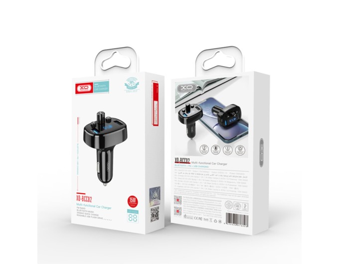 FM-трансмиттер XO BCC02 Bluetooth+FM+USB Charging черный, цена: 389 грн.