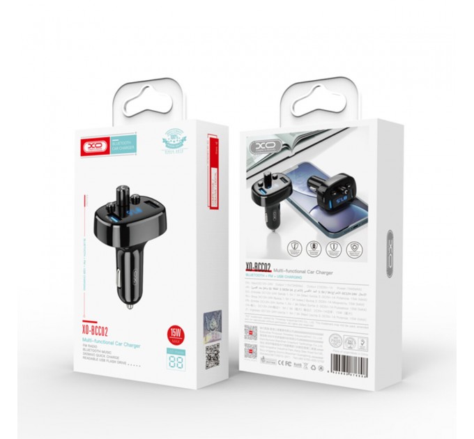 FM-трансмітер XO BCC02 Bluetooth+FM+USB Charging чорний, ціна: 349 грн.