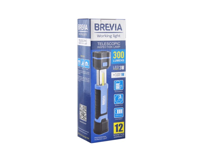 Лампа інспекційна Brevia LED телескопічна 3W COB+1W LED 300lm 2000mAh, Type-C, ціна: 799 грн.