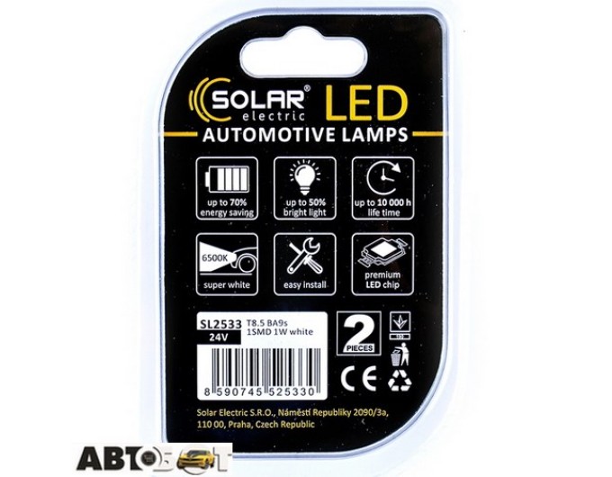 LED лампа SOLAR T8.5 BA9s 24V 1SMD 1W white SL2533 (2 шт.), ціна: 86 грн.
