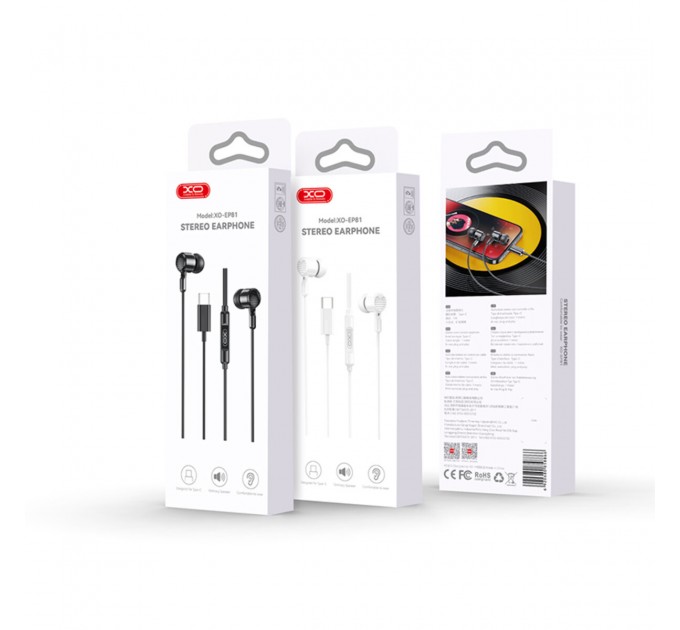 Наушники проводные XO EP81 Sunflower In-Ear Type-C черные, цена: 119 грн.