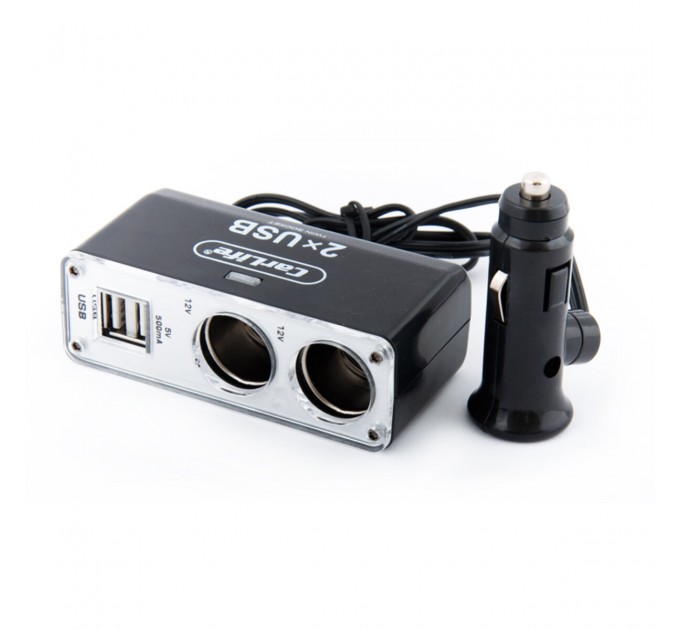 Разветвитель прикуривателя Carlife 2в1 + 2 USB, 12В, 5A, цена: 190 грн.