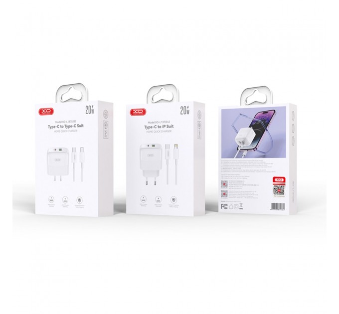 Сетевое зарядное устройство XO L137 PD20W/QC18W 1USB-A+1USB-C + Lightning кабель белый, цена: 269 грн.
