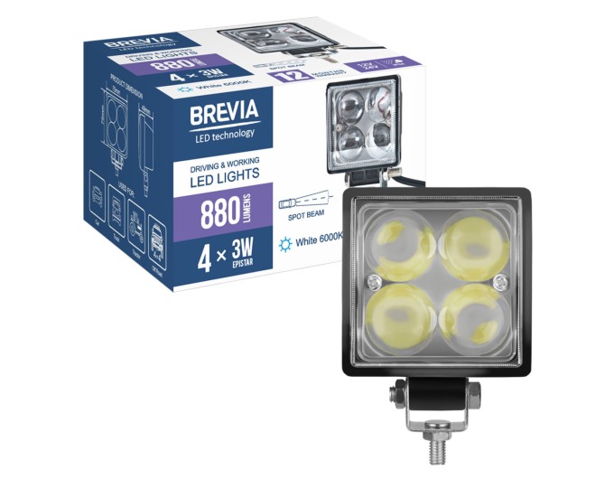 Фара светодиодная Brevia Epistar 4D Spot 10-30V, 12W (4x3W), 880Lm, 1шт, цена: 293 грн.