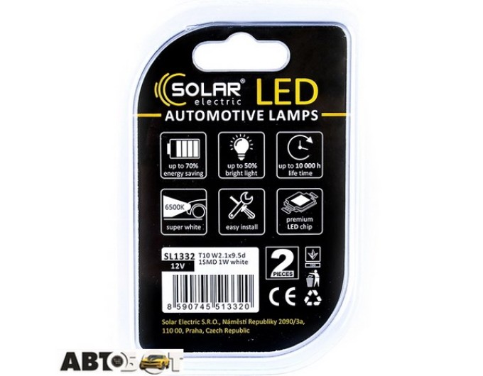 LED лампа SOLAR T10 W2.1x9.5d 12V 1SMD 1W white SL1332 (2 шт.), ціна: 84 грн.