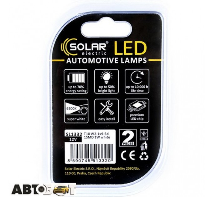LED лампа SOLAR T10 W2.1x9.5d 12V 1SMD 1W white SL1332 (2 шт.), ціна: 72 грн.