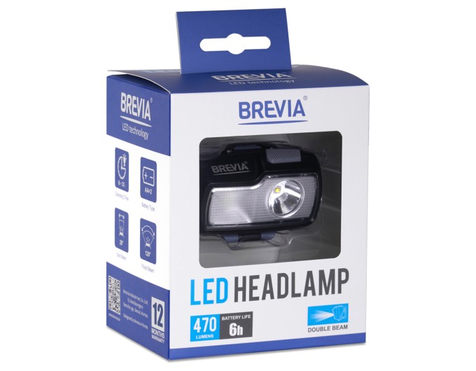 Фонарь налобный Brevia 470Lm, 4 режимы, 2xAA, IP64, цена: 1 089 грн.