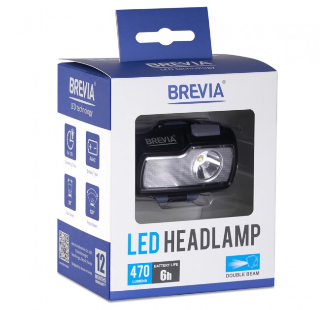 Фонарь налобный Brevia 470Lm, 4 режимы, 2xAA, IP64, цена: 1 089 грн.