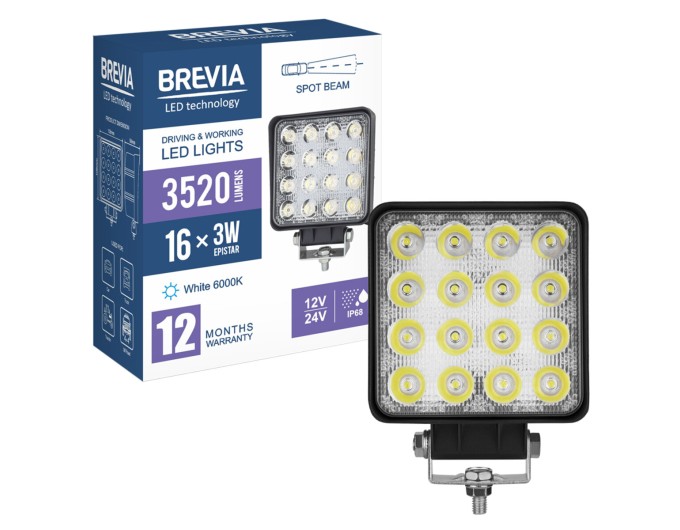 Фара светодиодная Brevia Epistar white Spot 10-30V, 48W (16x3W), 3520Lm, 1шт, цена: 595 грн.
