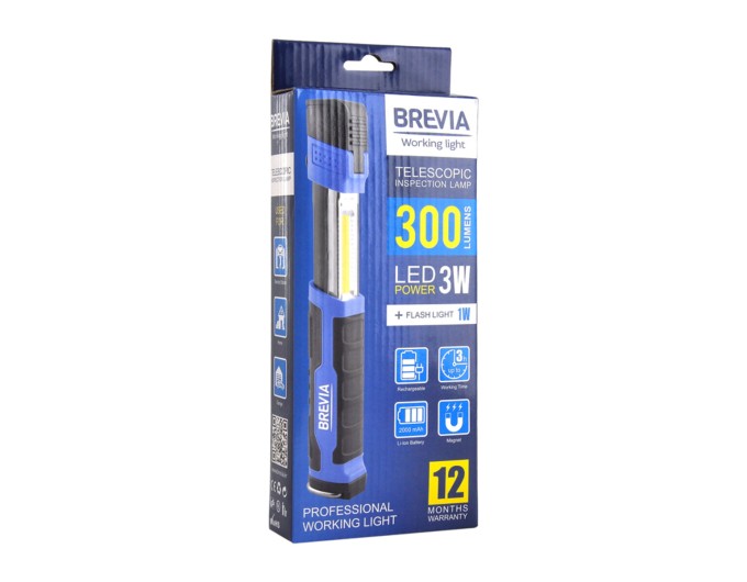 Лампа інспекційна Brevia LED телескопічна 3W COB+1W LED 300lm 2000mAh, type-C, ціна: 891 грн.